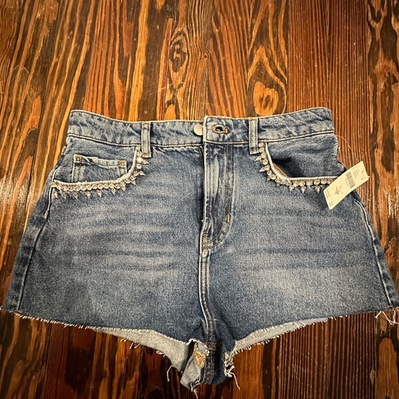 ANTHROPOLOGIE rhinestone embellished Denim Blue Women's Shorts - Picture 1 of 6